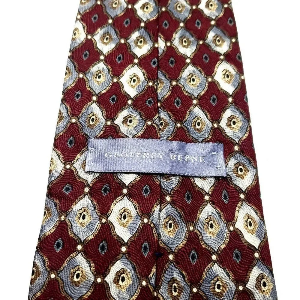 Geoffrey Been Silk Tie Red Print Geometric Wide‎